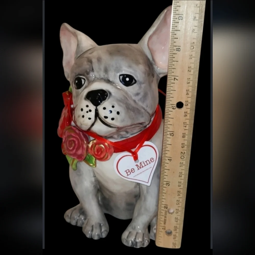 Blue Sky Ceramics Frenchie French Bulldog Red Roses Collar Figurine Valentines